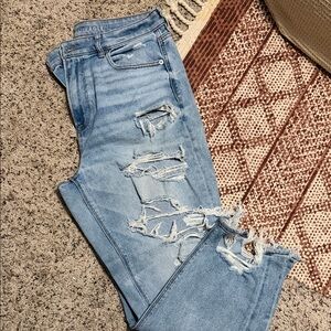 American Eagle Outfitters Women's Light Blue Distressed Skinny Jeans